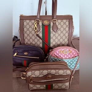 Gucci Collection Bundle. GG Supreme Web Tote, Crossbody, Leather, & Quilted Mini